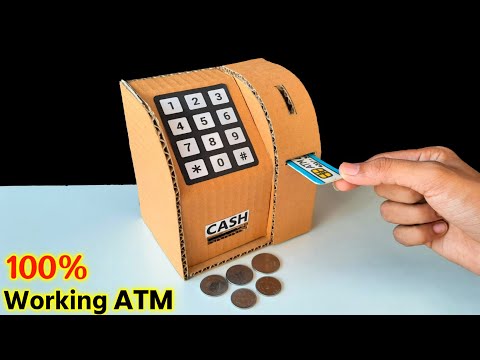 How to make a Simple ATM machine | card board easy atm machine , mini coin bank making