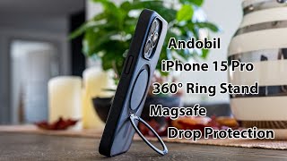 Andobil iPhone 15 Pro Case with 360° Ring Stand with Magsafe & Military Drop Protection