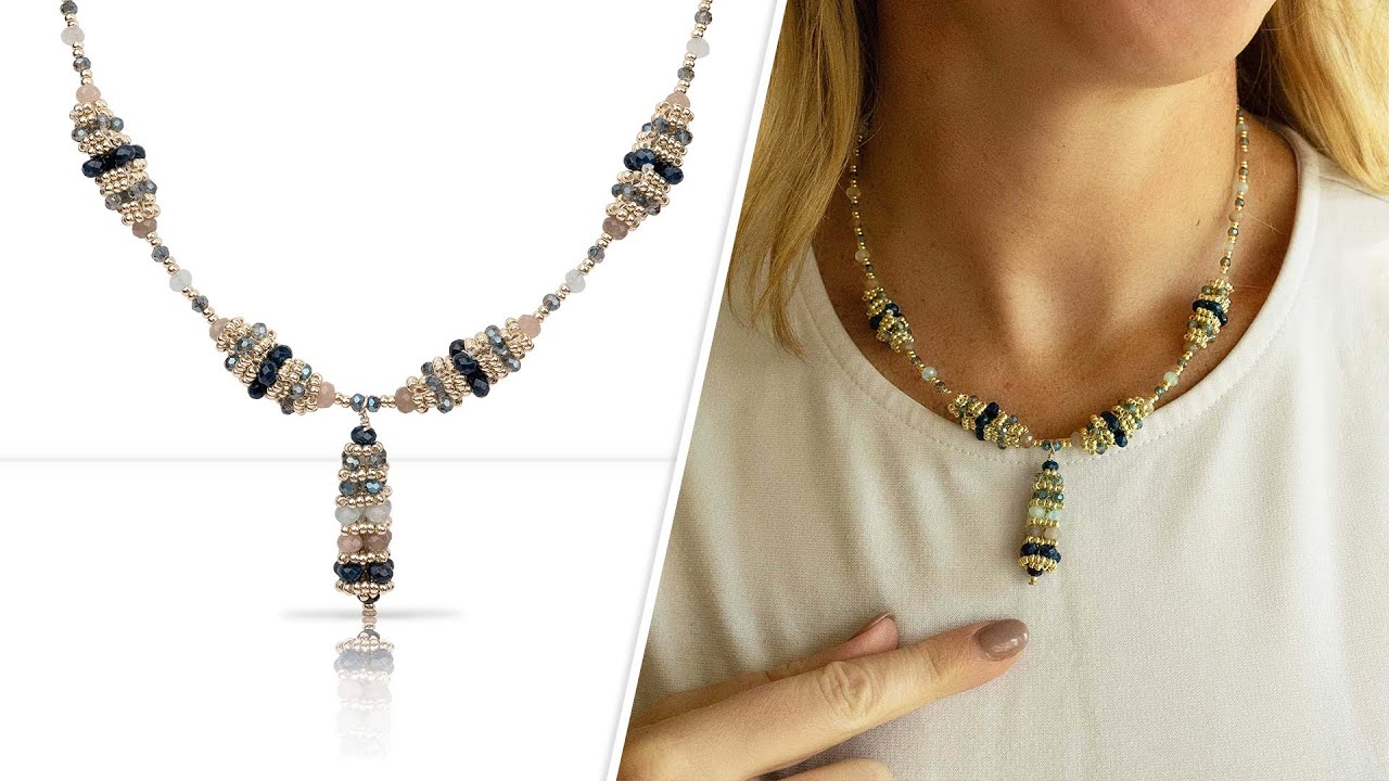 Gem Woven Beaded Bead Necklace - DIY Jewelry Making Tutorial by PotomacBeads