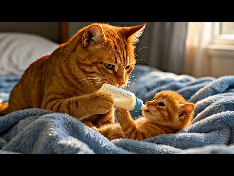 The First Day a Mother Cat Cares for Her Newborn Kitten at Home 🍼🐱💕 Raising and Nursing It All Alone