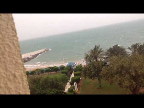 A view  of furious Gulf ocean from Bin Majid beach resort room