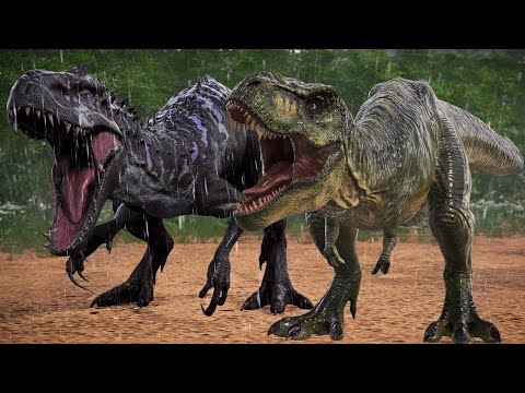 T-REX vs SPINOSAURUS, INDOMINUS REX, ACROCANTHOSAURUS - DINOSAURS BATTLE
