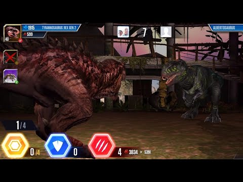 TYRANNOSAURUS REX GEN 2 MAX LEVEL 40 BATTLE TOP 1% MEGALOSAURS / Jurassic world the game #379