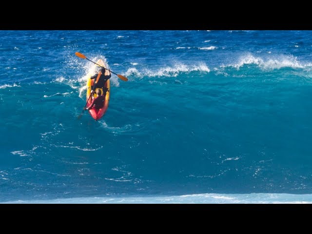 WIPING OUT AT PIPELINE ON A KAYAK