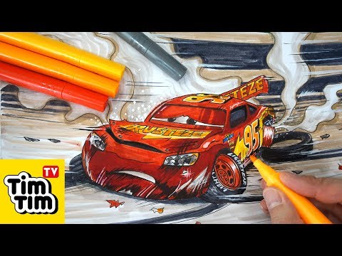 How to draw CARS 3 LIGHTNING McQUEEN crashed badly injured Easy step-by-step for kids | Coloring