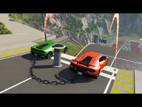 Chained Cars vs Bollards – BeamNG.Drive