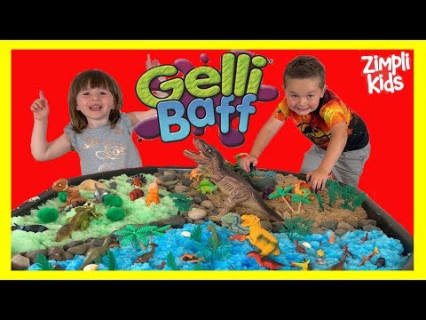 Fun with GELLI BAFF Dinosaur World! Messy, Sensory, Cool Toys for kids with Three Beans Playtime!