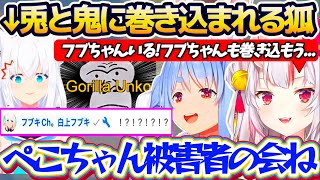 【何も知らない狐】たまたま配信を見に来ただけなのに、兎と鬼から『ぺこら被害者の会(ゴリラうんこ)』に巻き込まれるフブちゃんw【ホロライブ切り抜き/百鬼あやめ/兎田ぺこら/白上フブキ】