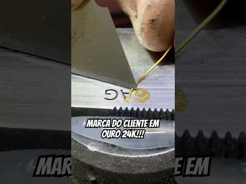 Incrustação de ouro 24k marca do cliente 🤩🤩  #ouro #handemade #curiosidades #bladesmith #feitoamao