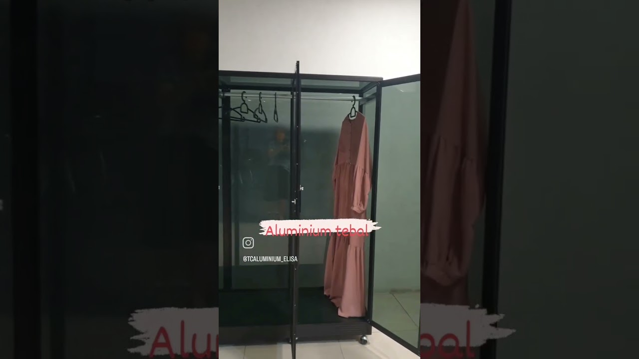150X55X168 CM LEMARI BAJU GANTUNG ALUMINIUM TEBAL WARNA COKLAT FULL KACA 5 MILI