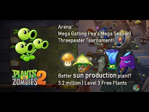 PvZ2 Arena: Mega Gatling Pea's Mega Season! Threepeater Tournament! Sun-shroom vs Moonflower | Lvl 3