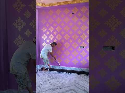 Wall stencil design gold colour combination #shorts #painting #design #workout