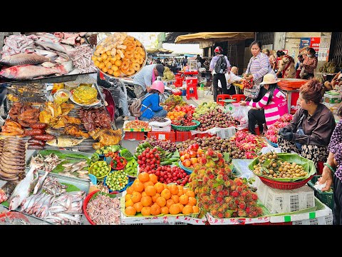 Cambodia Markets Food Compilation 2025 - Routine Fresh Food, Fruit, Meats, Vegetable, Fish, Snacks, 