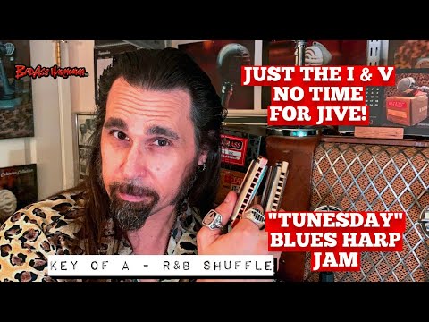 How To Jam Blues Harp on 2 Chords - Just The I & V - Blues Harmonica Jam - Key of A  Tunesday 65