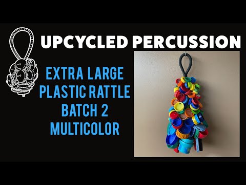 Upcycled Percussion - Extra Large Plastic Bottle Cap Waterfall Rattle / Shaker - Multicolor image 5