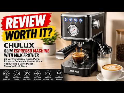 CHULUX Slim Espresso Machine with Milk Frother, 20 Bar Professional Italian Pump Espresso Coffee Machine for Home Cappuccino & Latte Maker, Stainless Steel, Black video review thumbnail