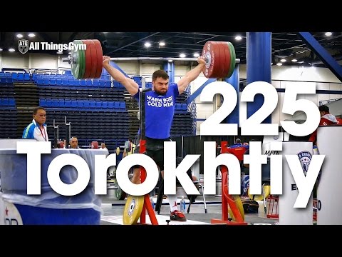 Aleksey Torokhtiy BTN 225kg Snatch Grip Push Press 2015 Worlds Training Hall