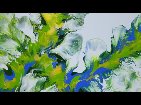 (229) ACRYLIC POURING - Dutch Pour - LARGE Canvas - Green Color Palette