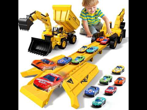 Alloy Engineering Vehicle Playset - 6 Die-Cast Cars with Ejection Launcher & Storage Case, STEM Toy video