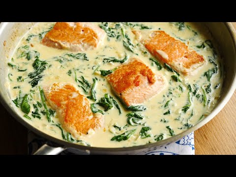 Salmon in a creamy sauce with spinach
