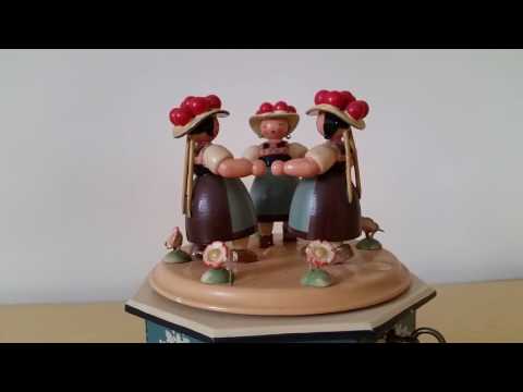 RARE Wendt Kuhn Kuehn Carved Wood Music Box Germany Regional Dress