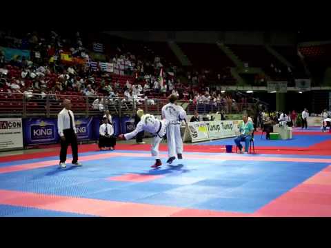Ales Vyzral v Andrii Klymenko. -85kg Male Sparring Quarter Final 2013 ITF World Championships