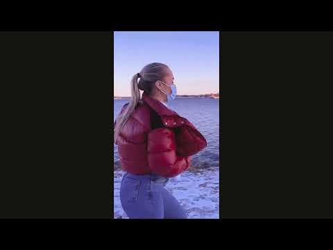 Red moncler puffer jacket