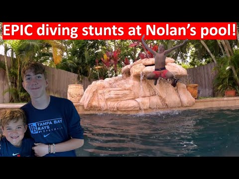 EPIC diving stunts challenge at Nolan's swimming pool