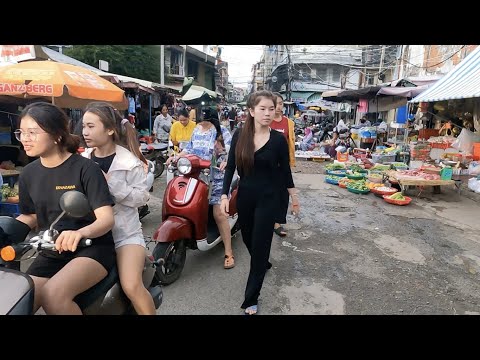 Evening Scene Walking In Phnom Penh Local Market & More | Cambodia Tour