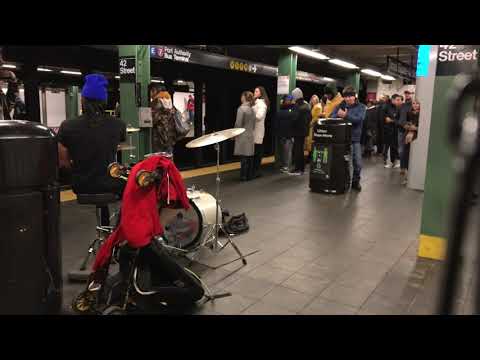 Drummer at Times Square Subway, 1-2-3 train uptown