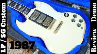 Video thumbnail for 1987 Gibson Les Paul SG Custom 3-Pickup Reissue Antique White Review and Demo by The Trogly's Guitar Show