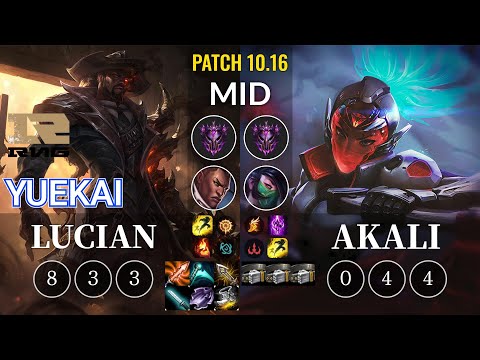 RNG yuekai Lucian vs Akali Mid - KR Patch 10.16
