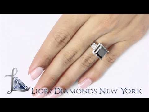 BDR-046 - 3.75 Carat Certified Princess Cut Black Diamond Engagement Ring 14k White Gold
