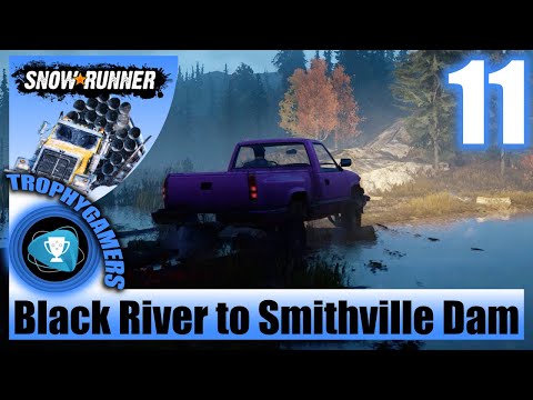 SnowRunner - Black River Garage to Smithville Dam Garage Night Drive - Gameplay Walkthrough Part 11