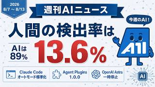 【週刊AIニュース】2026/8/7-8/13 Claude Codeのオートモードが標準に｜Agent Pluginsが共通規格へ｜OpenAIはAstraの一部開発を一時停止