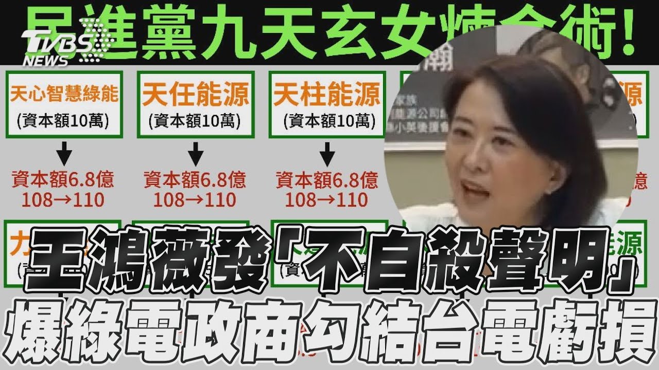 王鴻薇發不自殺聲明！控鄭永金家族炒9綠電　資本1百萬變數億