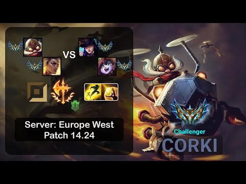 Corki ADC + Rell vs Caitlyn + Lulu - EUW Challenger - Patch 14.24