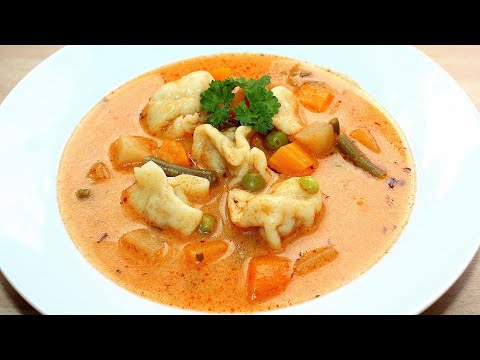 köstliche Gemüsesuppe mit gefüllten Teigtaschen, einfach, sättigend und unglaublich lecker
