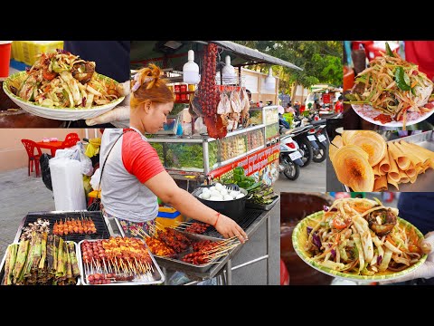 Amazing street food in Ta Khmao, Cambodian street food, street food in evening