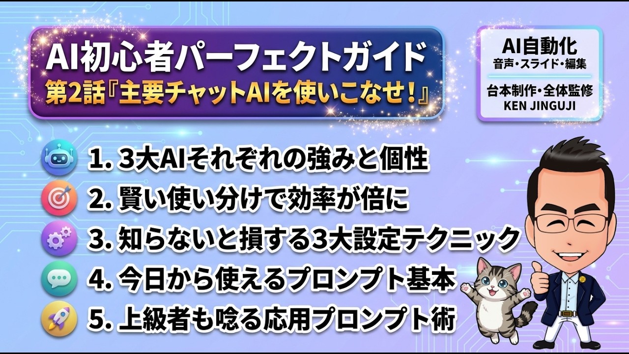 （2026年最新）ChatGPT・Gemini・Claude完全比較！設定＆プロンプト術【AI初心者パーフェクトガイド第2話】