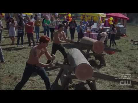 Riverdale 6x01 Maple Wood sawing contest Archie vs Reggie. Veronica conversation with Reggie Loss.