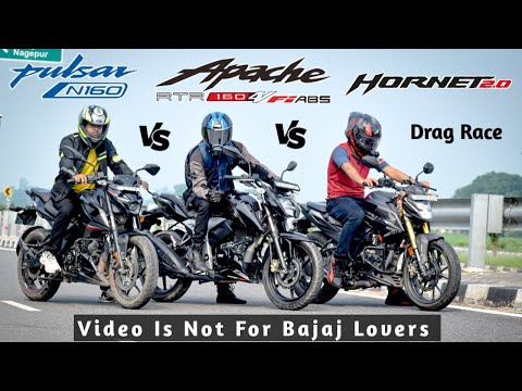 Honda Hornet 2.0 Vs Apache 160 4V Vs Pulsar N160 | Drag Race