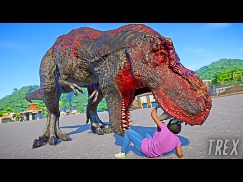 TYRANNOSAURUS REX vs INDOMINUS REX Dinosaurs Fighting - Jurassic World Evolution TREX