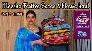 Meesho Maha indian saving sale upto 70% off Festive special Saree & Blouse haul @PoojaRikichoyal 