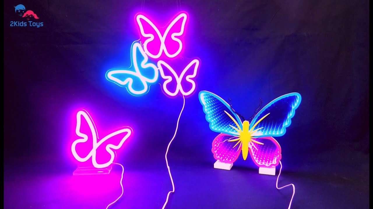 2Kids Toys LED NEON LIGHT lampička Motýle - poškodený obal