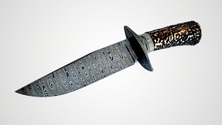 Make a stag handle ladder pattern damascus BOWIE knife