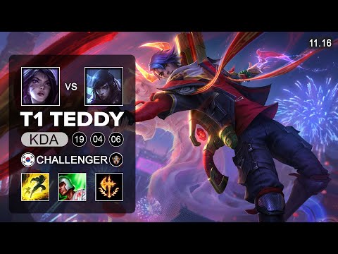 T1 Teddy Aphelios ADC vs Kai'Sa - KR Challenger Patch 11.16