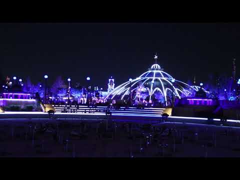 Currently empty fountain in Epic Universe closing show