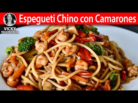 Espagueti Chino con Camarones | #VickyRecetaFacil