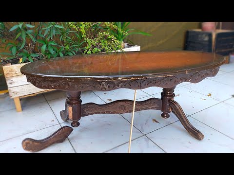 Vintage ellipse coffee table restoration